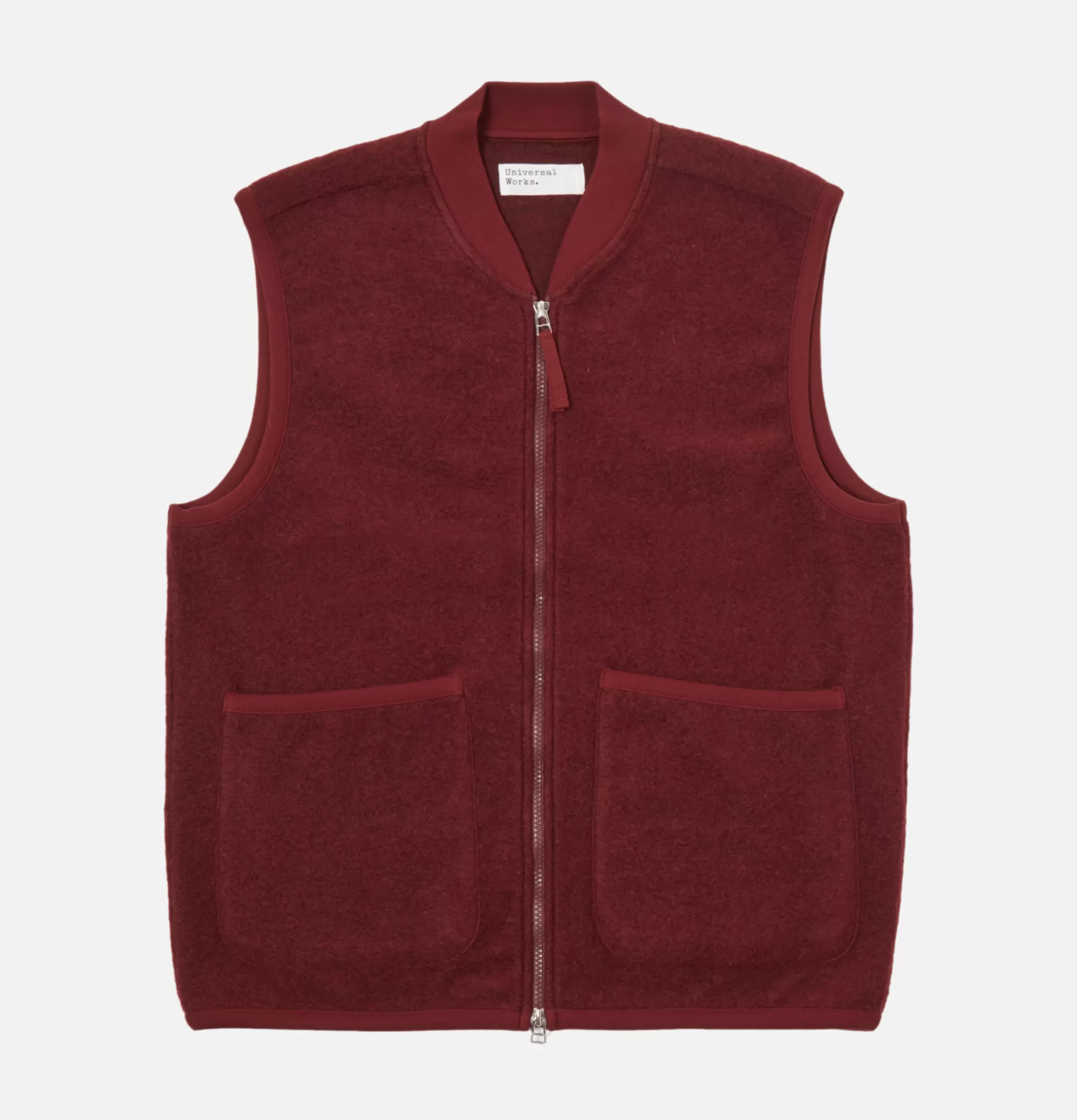 UNIVERSAL WORKS Vestes | Zip Waistcoat Wool Deep Red